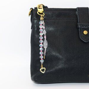 Handmade Pink & Green Beaded Bag Charm, Gold Clasp